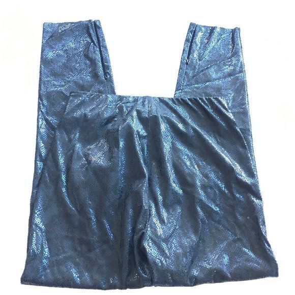 Zara Faux Snakeskin Python Liquid Legging Black Womens Size L - Picture 12 of 13